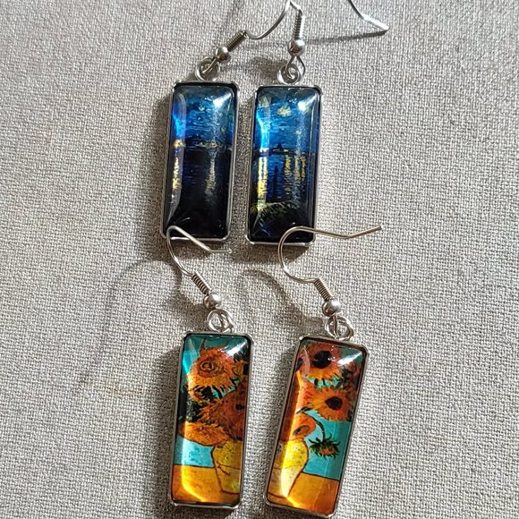 Van Gogh Painting Inspired Earrings - "Stary Night" and "Sunflower" earrings - Picture 1 of 6